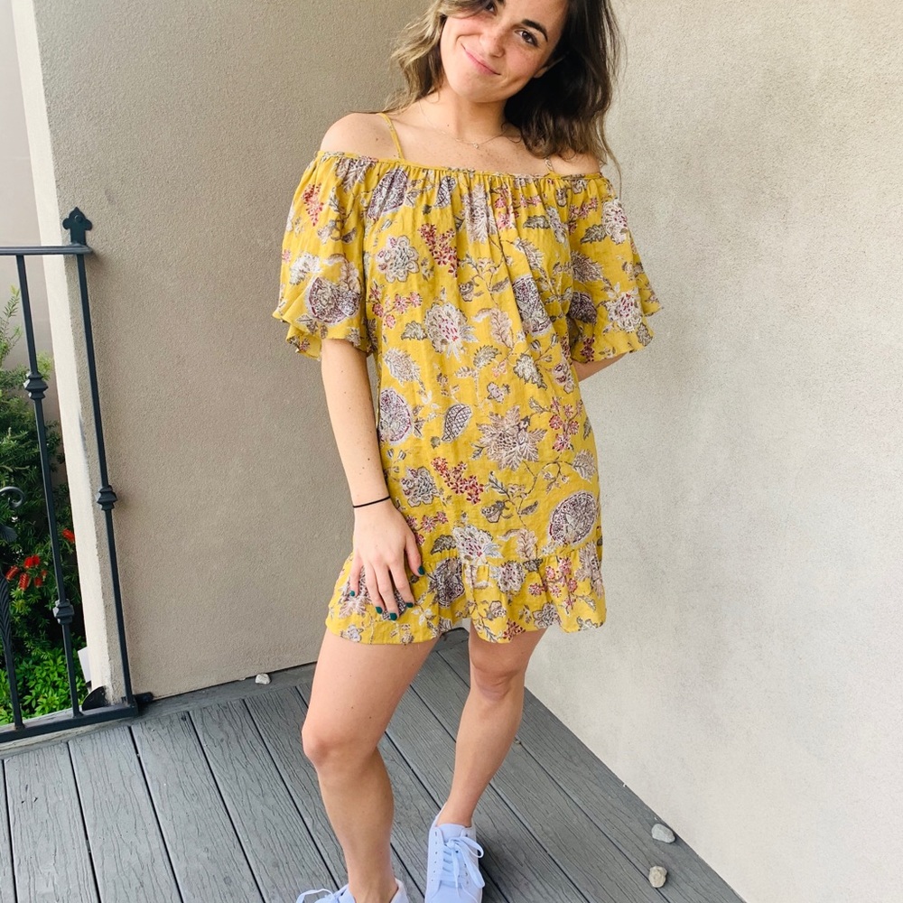 Yellow flower print sundress | M